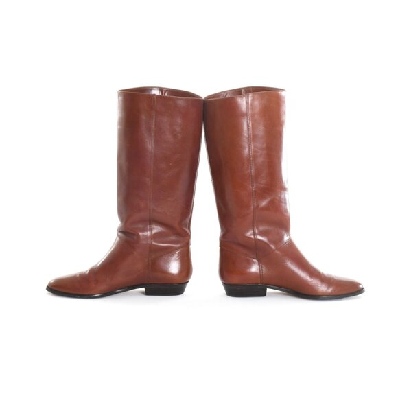 Vintage 1980s Size 8N Brown Short Heel Tall Leather Boots | by Etienne Agner - Picture 2 of 10